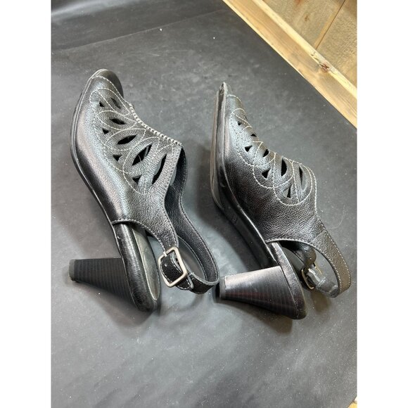 Nurture Penelope Black Open-Toe Slingback Pumps Cutout Leather Upper Size 7 - Picture 6 of 9